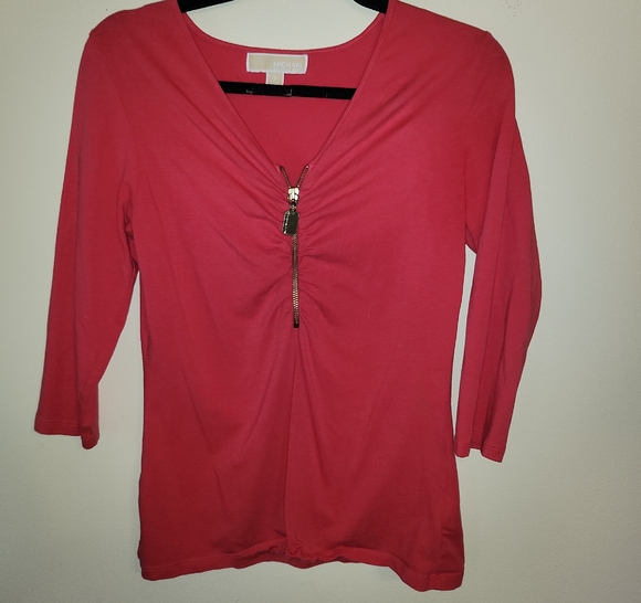 Michael Kors Red Zip-Front Blouse - Picture 1 of 4